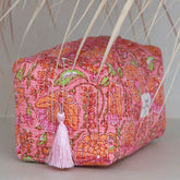 Blockprint toilettas Fez pink orange flower M